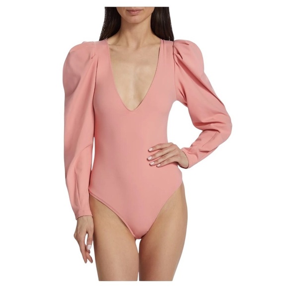 Free People Intimately Va Va Voop Deep V-Neck Puff Long Sleeves Bodysuit Sz XS - Picture 3 of 14